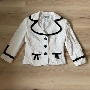White and Black Blazer with Bow Details, Size 2